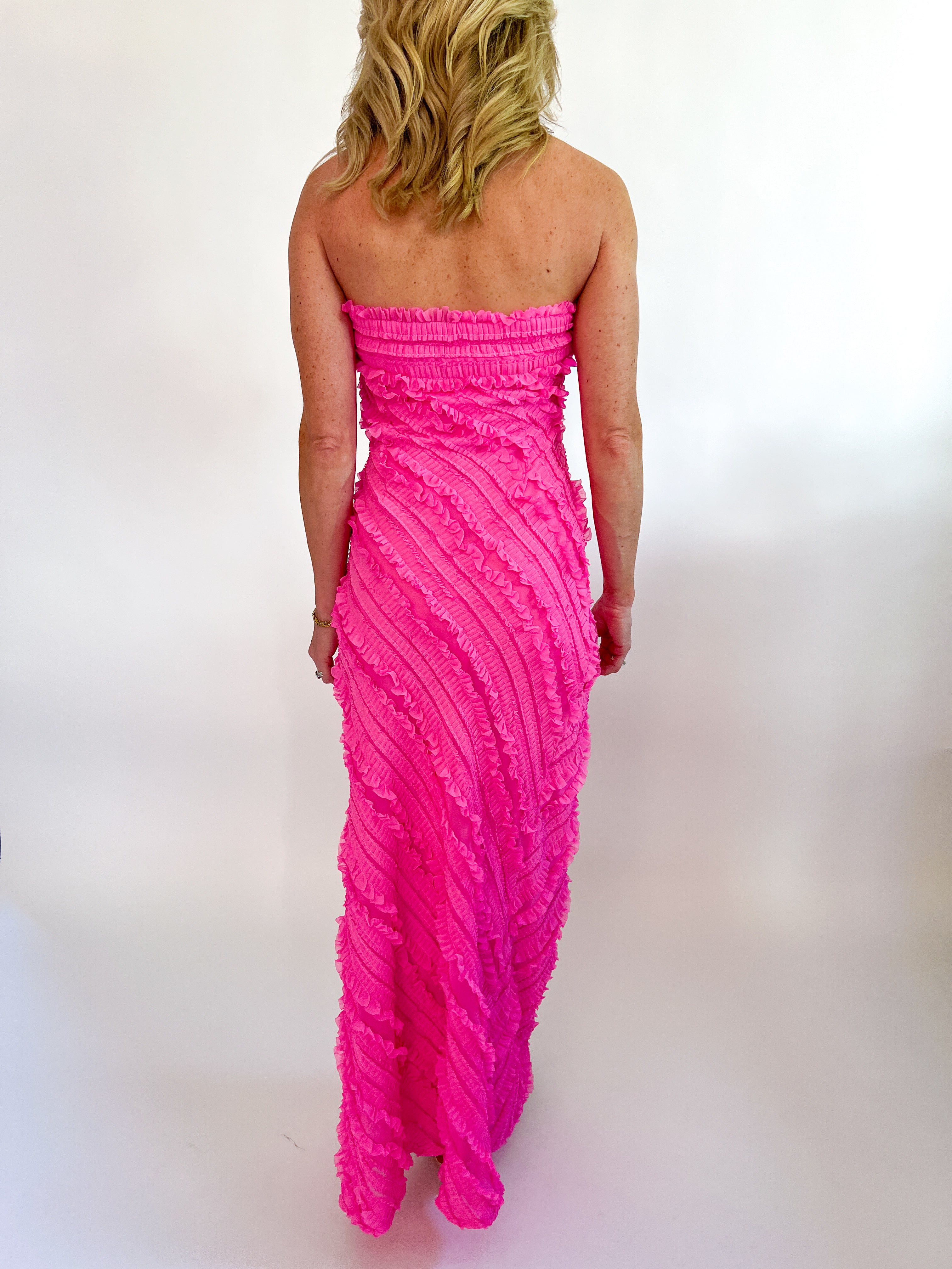 hot pink strapless maxi dress Mackenna Hot Pink Strapless Maxi Dress - US 6