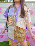 Tiger print sequin short sleeve top
