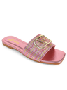 Kyra Metallic Stripe Buckle Slide Sandal
