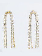 Crystal Cascade Statement Earrings with cascading rhinestone rows on curved bar