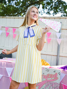 Striped mini shirt dress with collared neckline