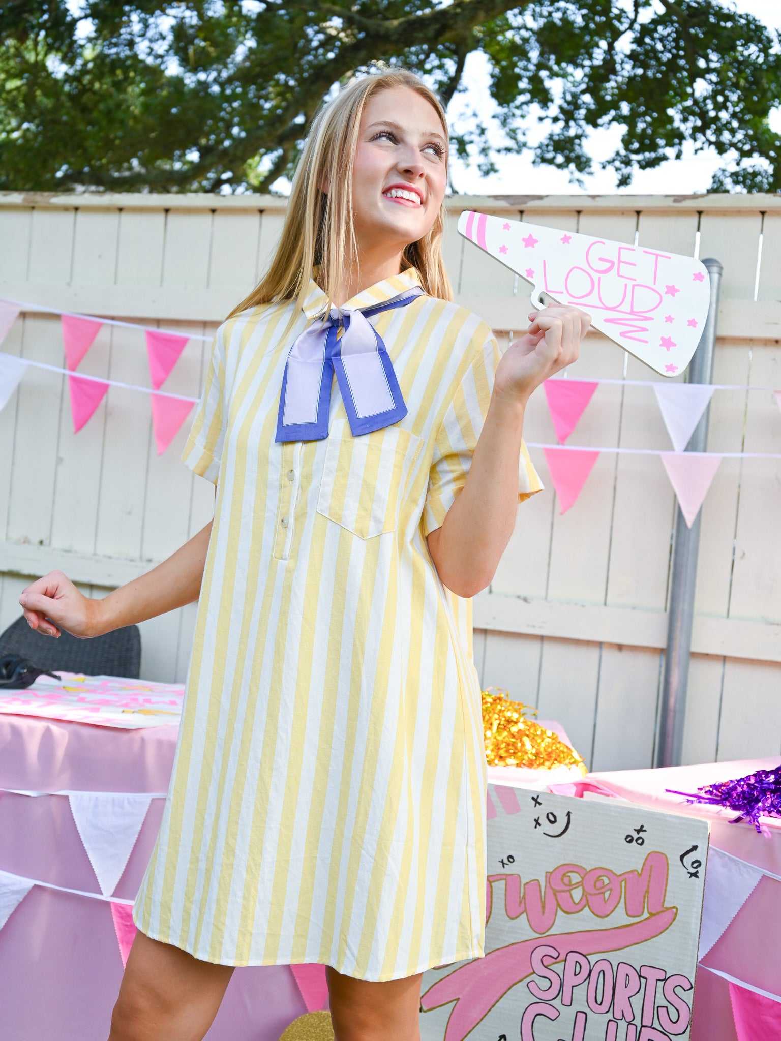 Striped mini shirt dress with collared neckline
