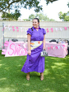 Purple puff sleeve top and midi skirt set