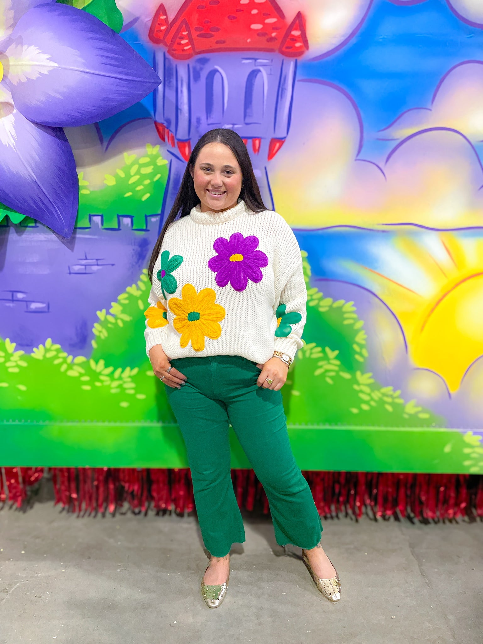 Mardi Gras Flower Sweater