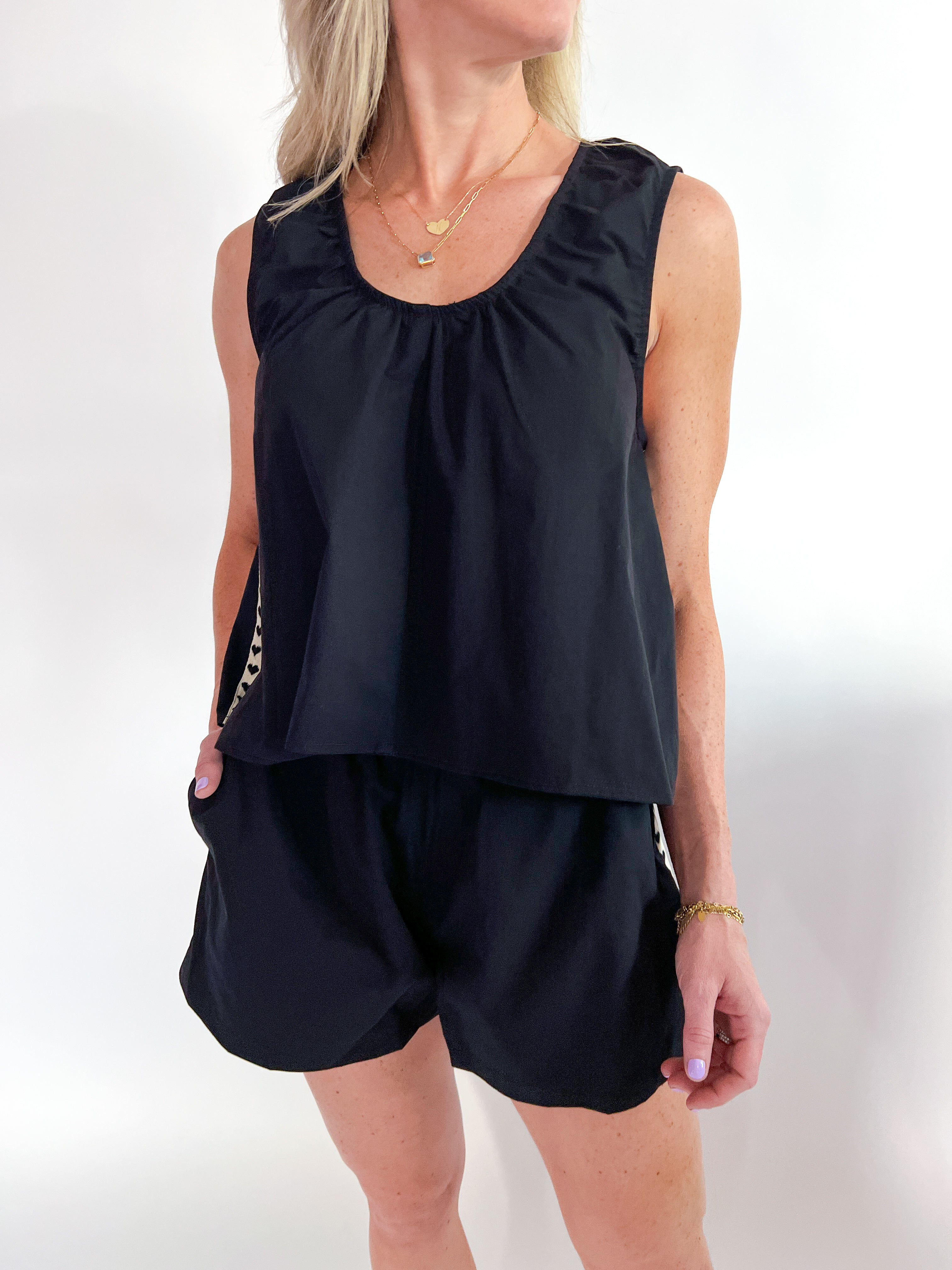 Ruched Neck Cotton Sleeveless Matching Set