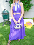 Purple sequin tank and scalloped midi skirt set