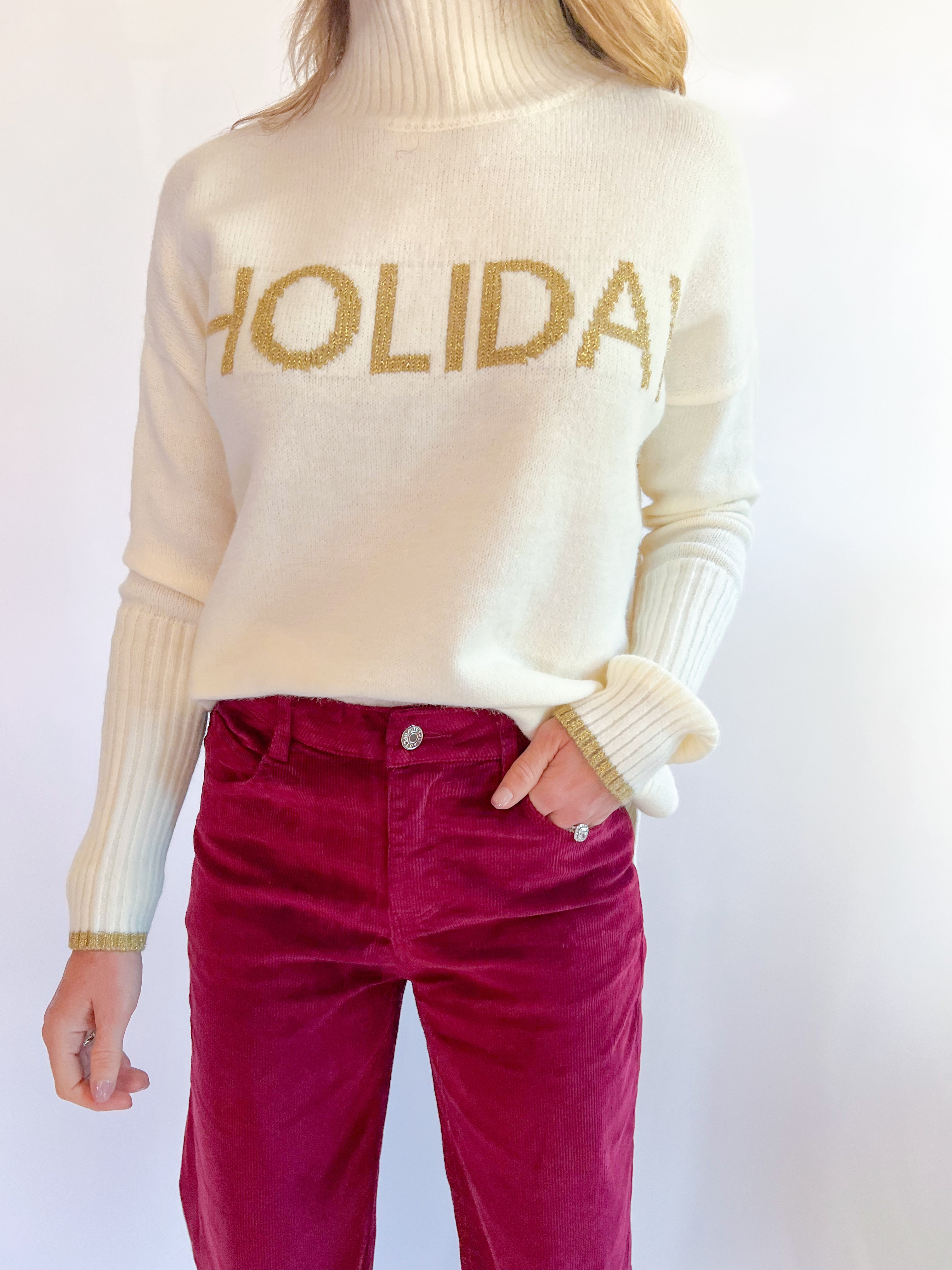 Gold Contrast Holiday Sweater