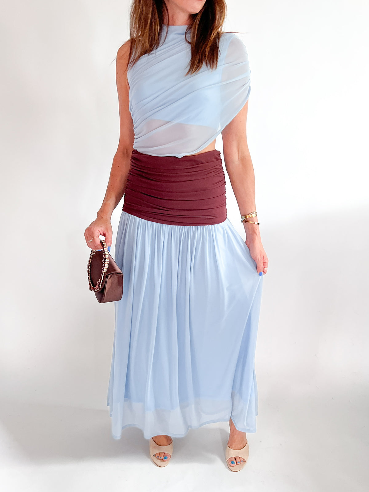 Colorblock Pleated Maxi Dress