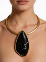 Resin Marble Pendant Collar Wire Metal Necklace