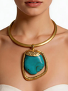 Resin Marble Pendant Collar Wire Metal Necklace