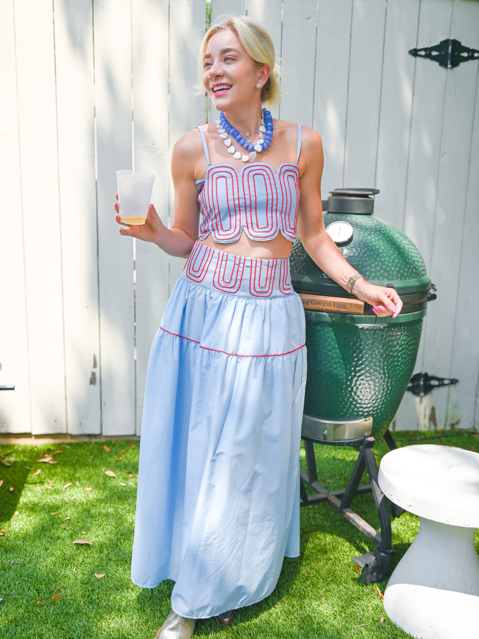 Crochet trim crop top and maxi skirt set