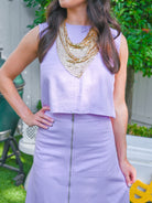 Lavender denim crop top with back zipper