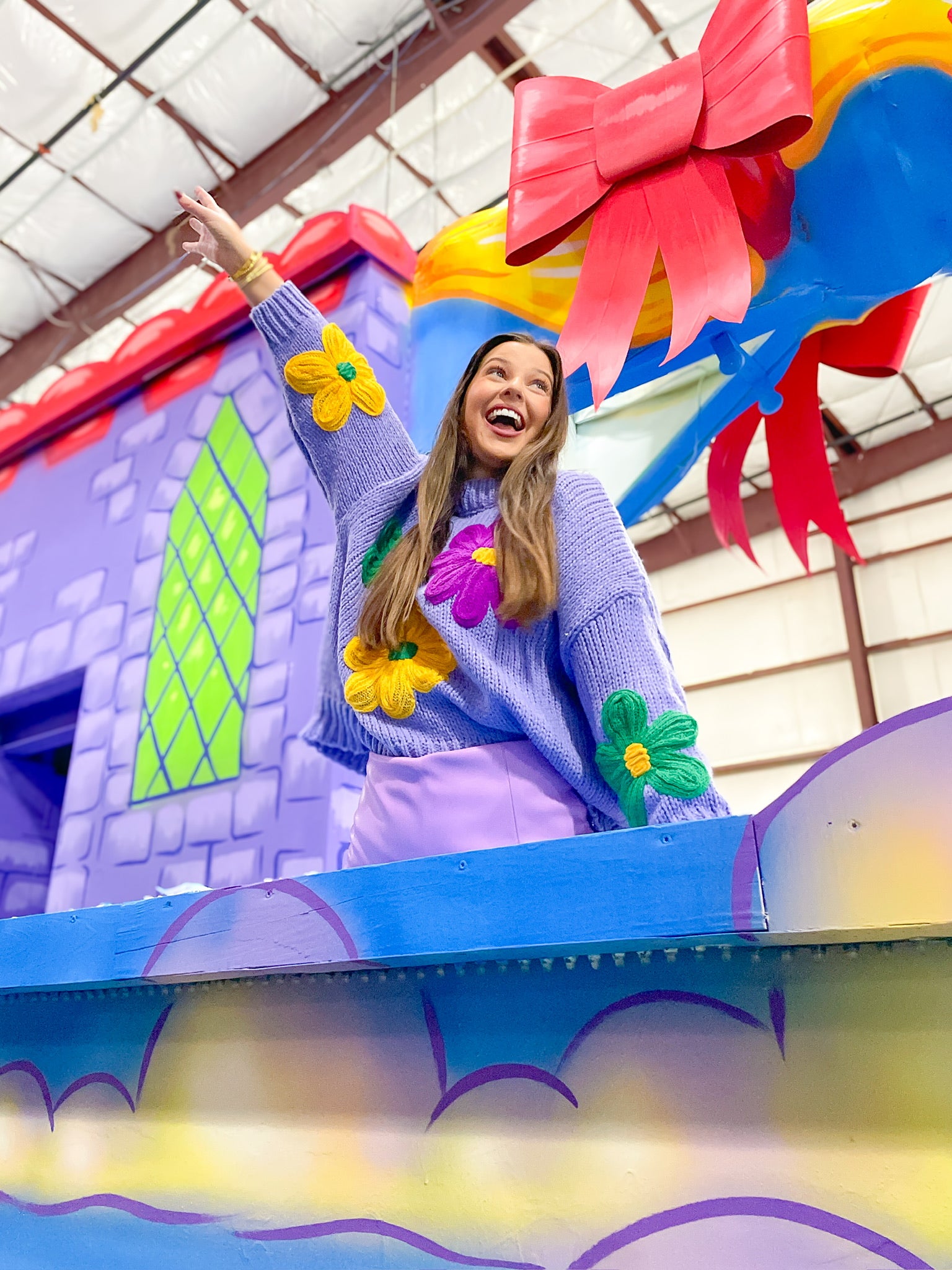 Mardi Gras Embroidered Flowers Sweater