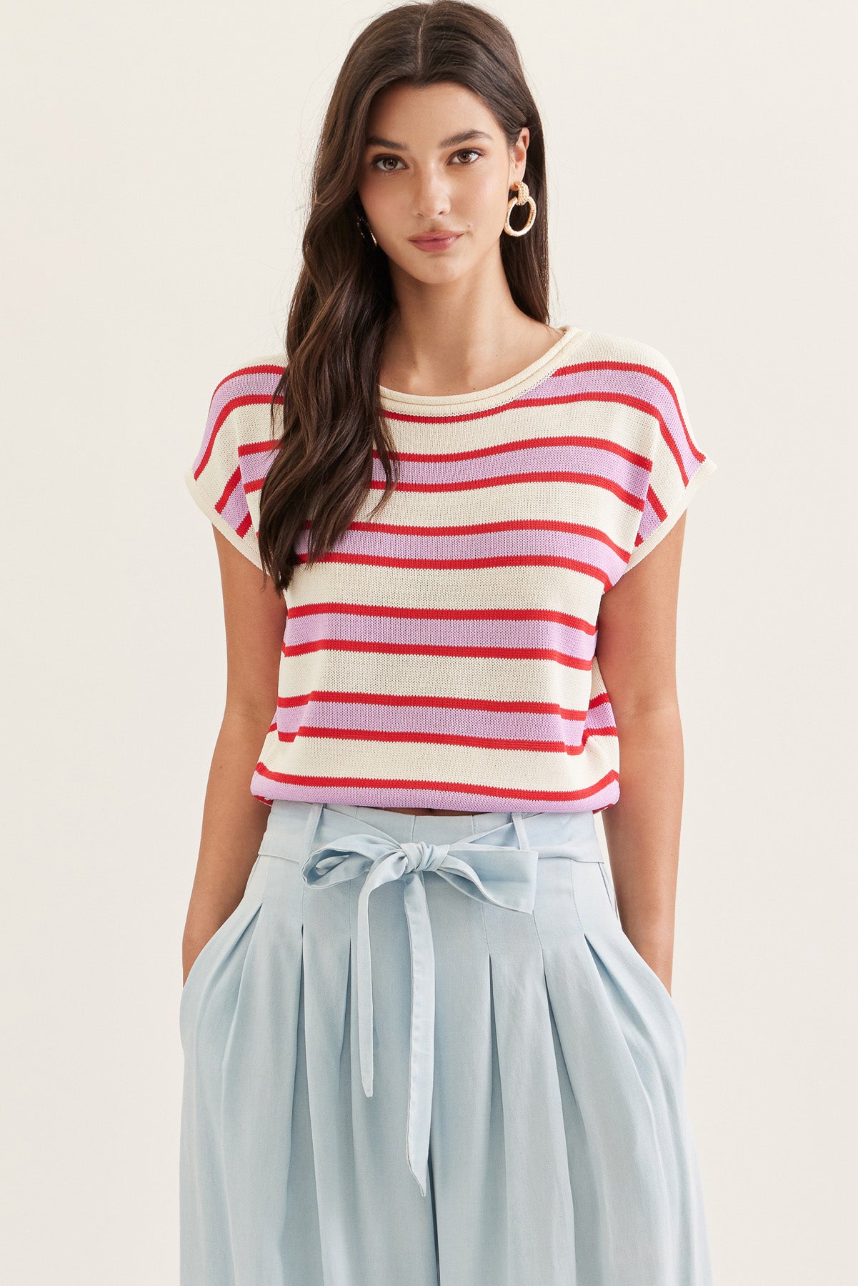 Cap Sleeve Striped Top