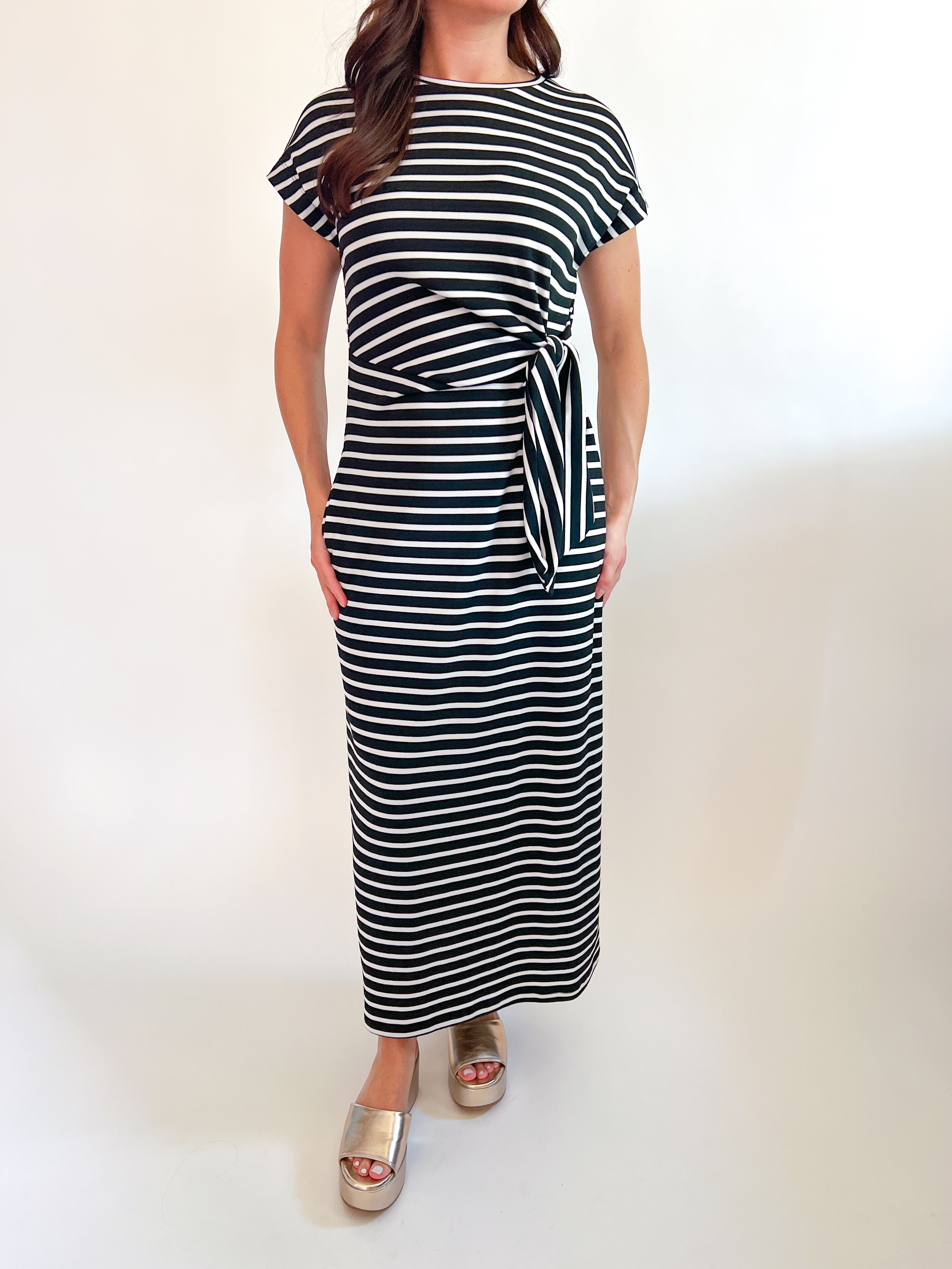 Striped Short Sleeve Midi Dress