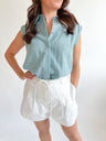 Cap Sleeve Hidden Placket Blouse