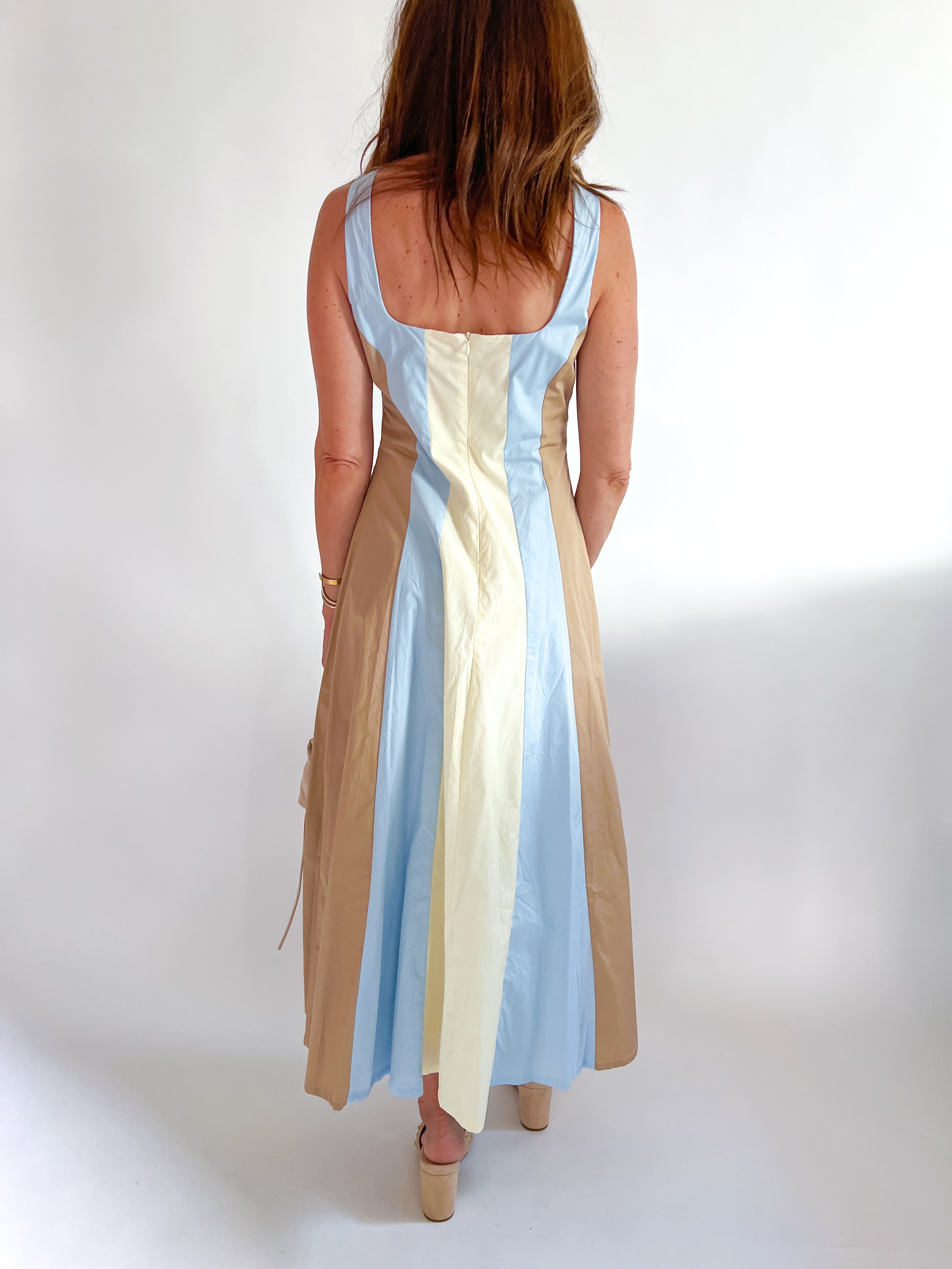 colorblock maxi dress Colorblock Square Neck Sleeveless Maxi Dress Blue / M