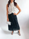 Fringed High Waist A-Line Tiered Skirt