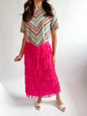 Fringed High Waist A-Line Tiered Skirt