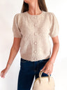 Pointelle Puff Sleeve Knit Cardigan