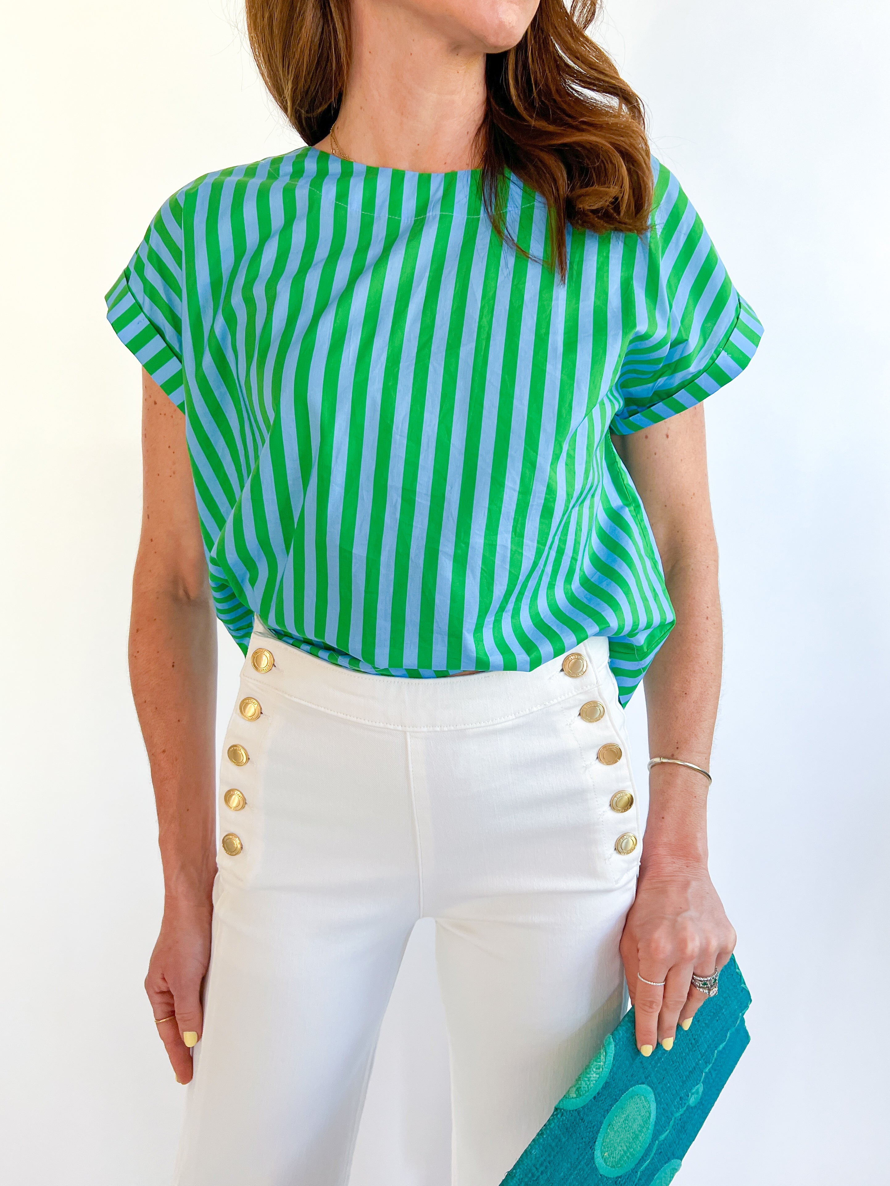 Spring Blue Stripe Short Sleeve Top