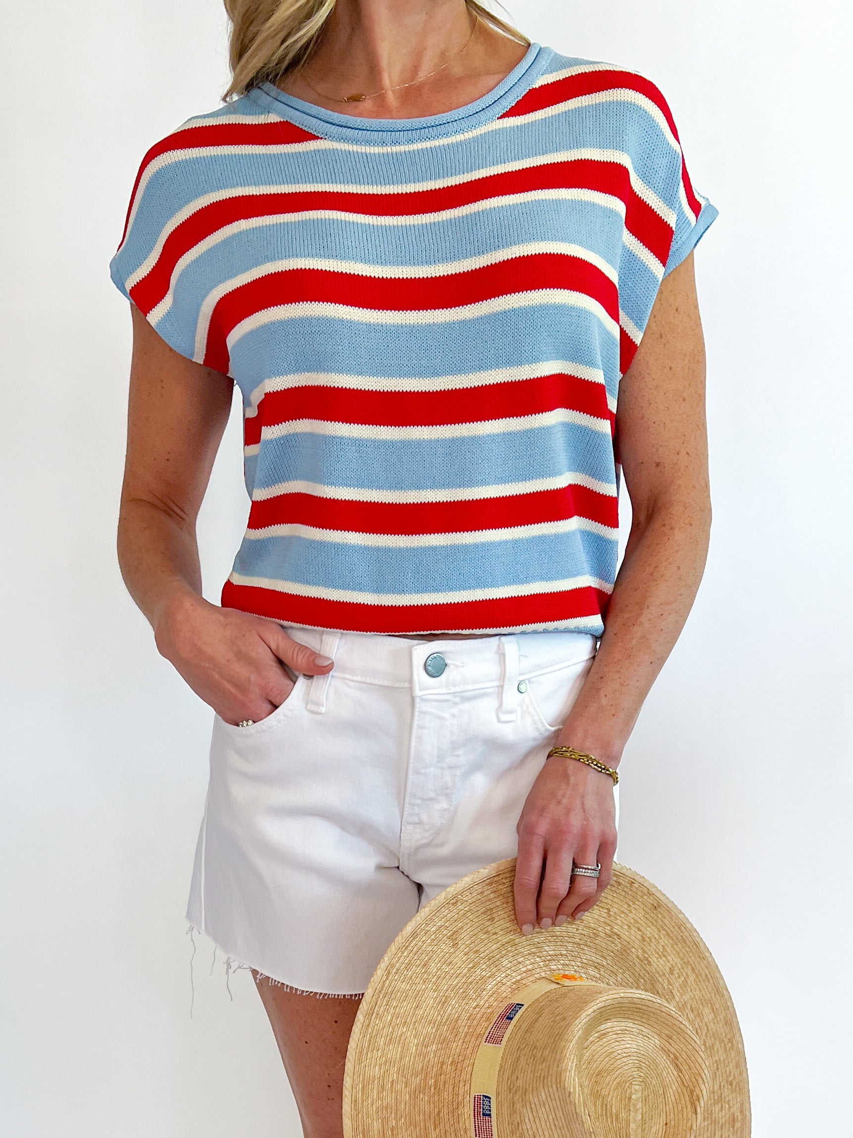 Cap Sleeve Striped Top