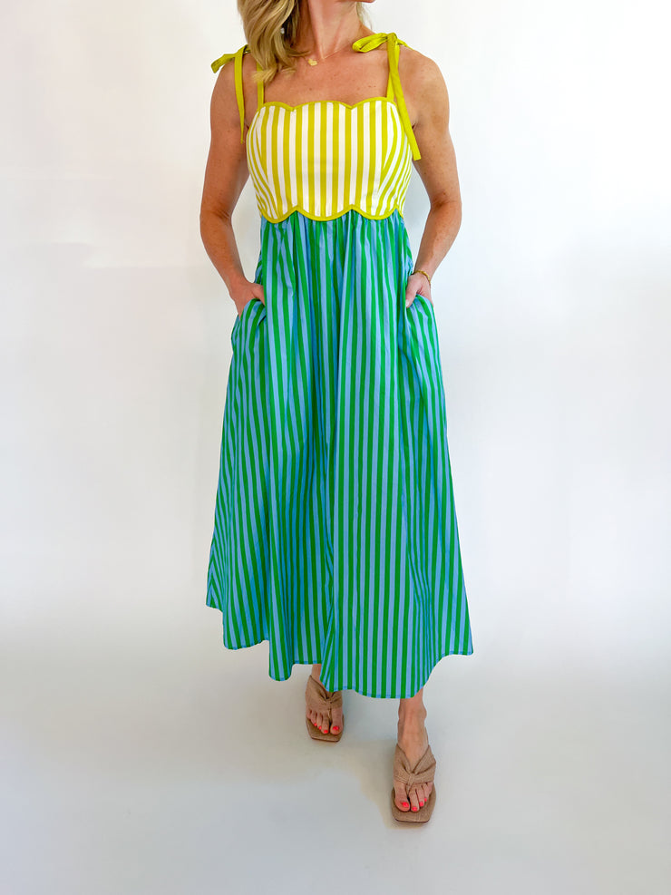 green emerald velvet dress Fun Pending Blue & Green Two Toned Striped Midi Dress by Entro – Swagger  Boutique main image 0