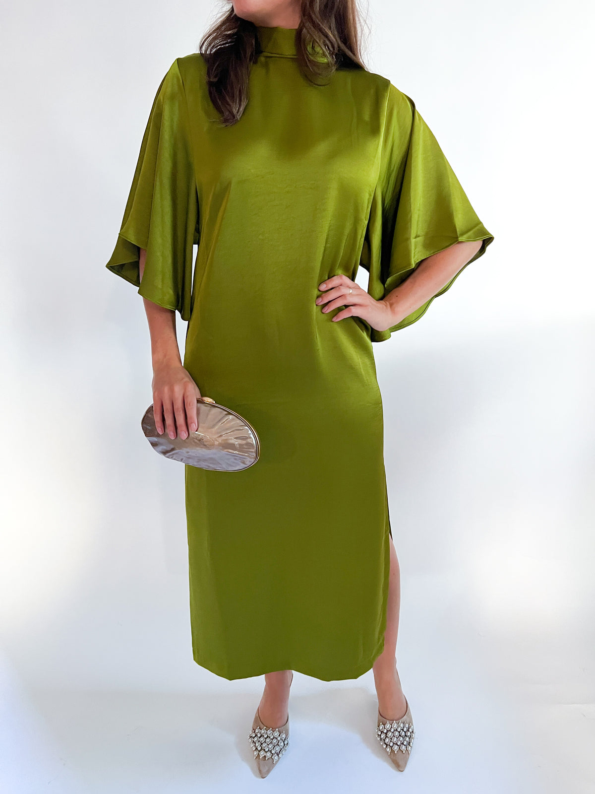 flowy satin midi dress Tie Back – Swoon Boutique New Orleans Category:Dresses > Party
