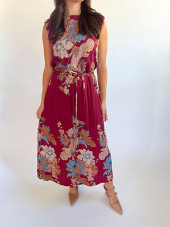 a woman in a red dress