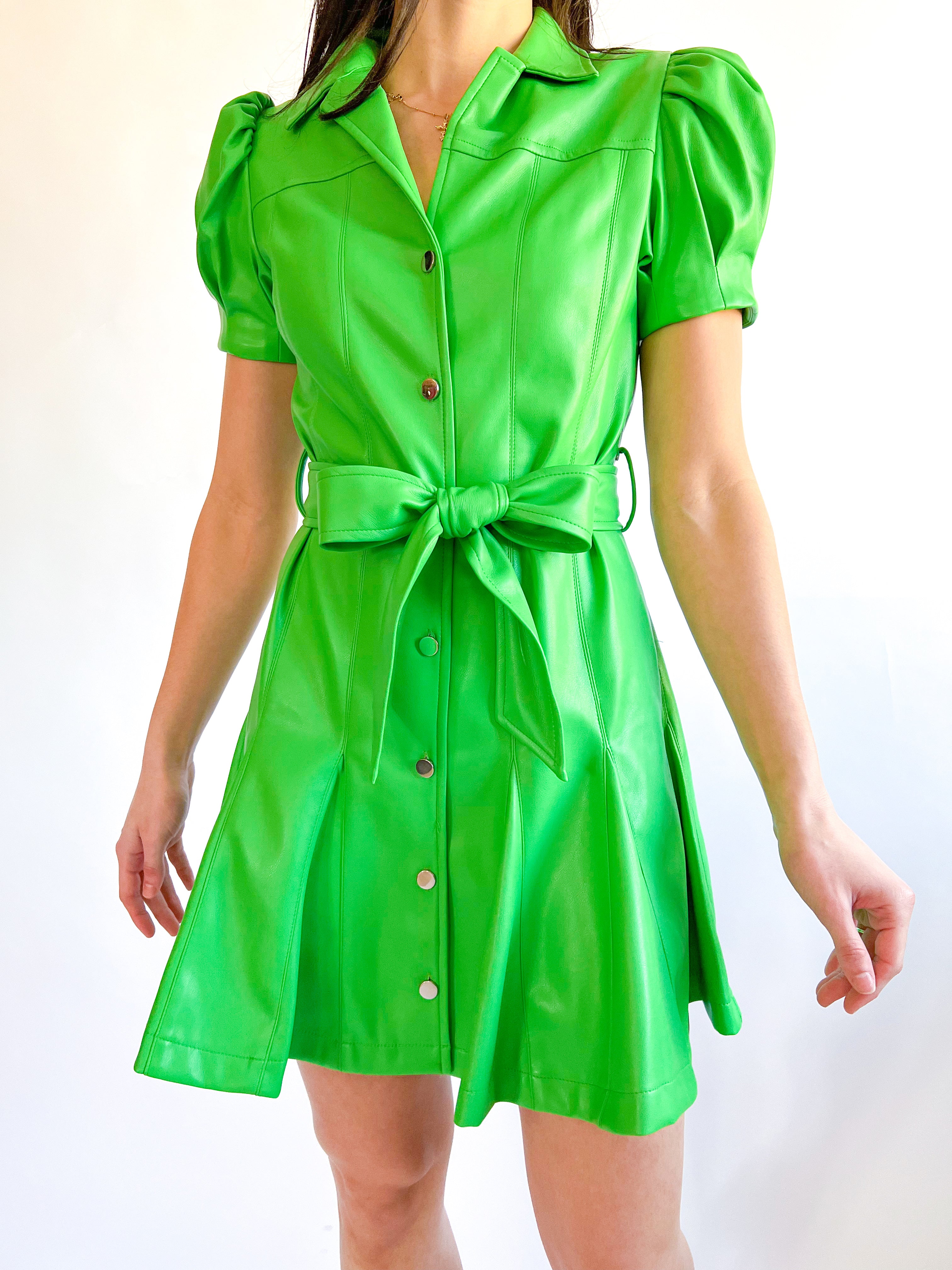 Vegan Leather Flutter Sleeve Dress