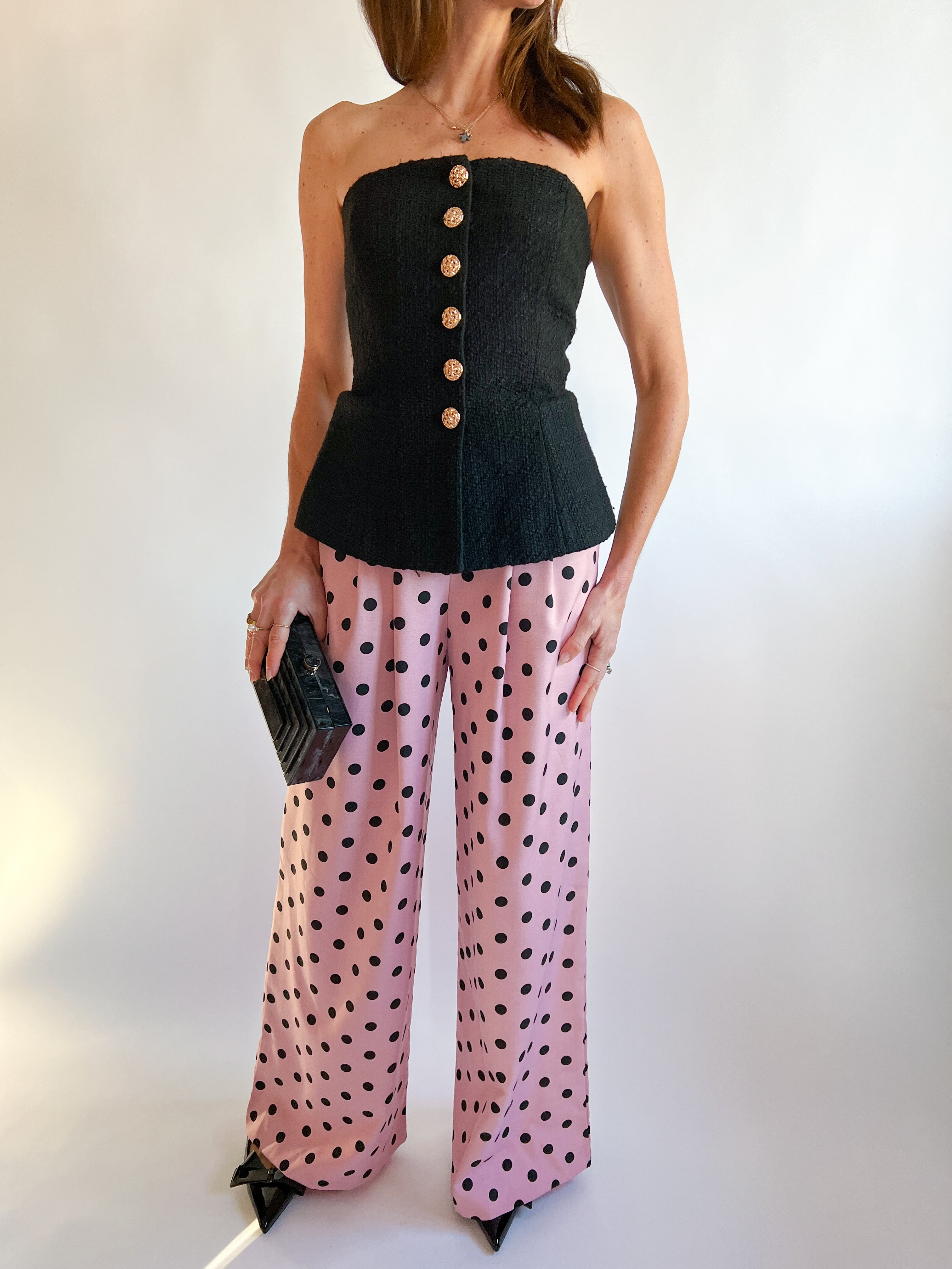 Pink Polka Dot High-Waisted Pants Blush Pink / L Pink Polka Dot High-Waisted Pants Blush Pink / L