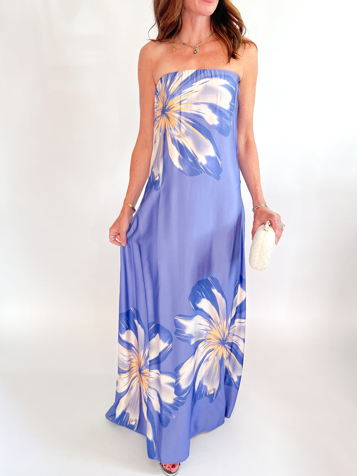 strapless flowy maxi dress LaBelle Strapless Drop Waist Pink Floral Maxi Dress - L Size - Women's Dresses