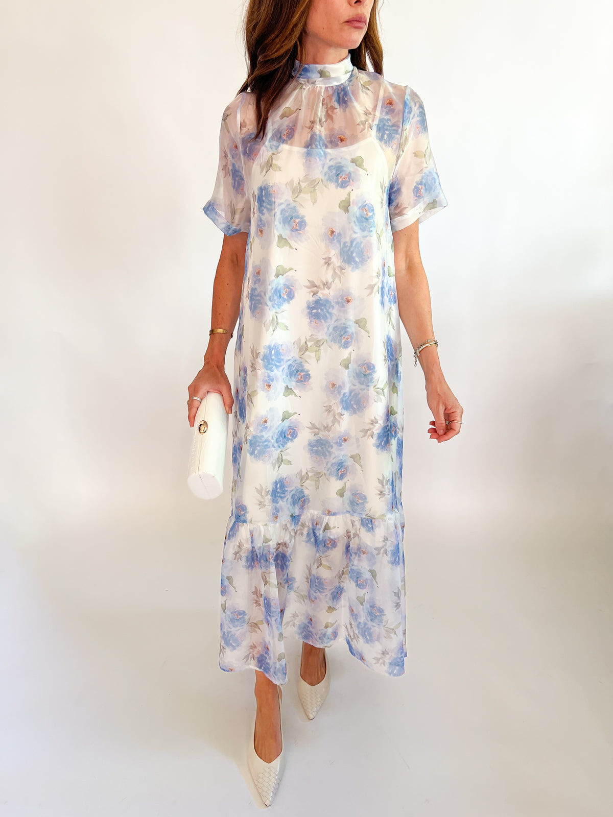 floral mesh midi dress Floral Embroidered Mesh A Line Midi dress Black Multi