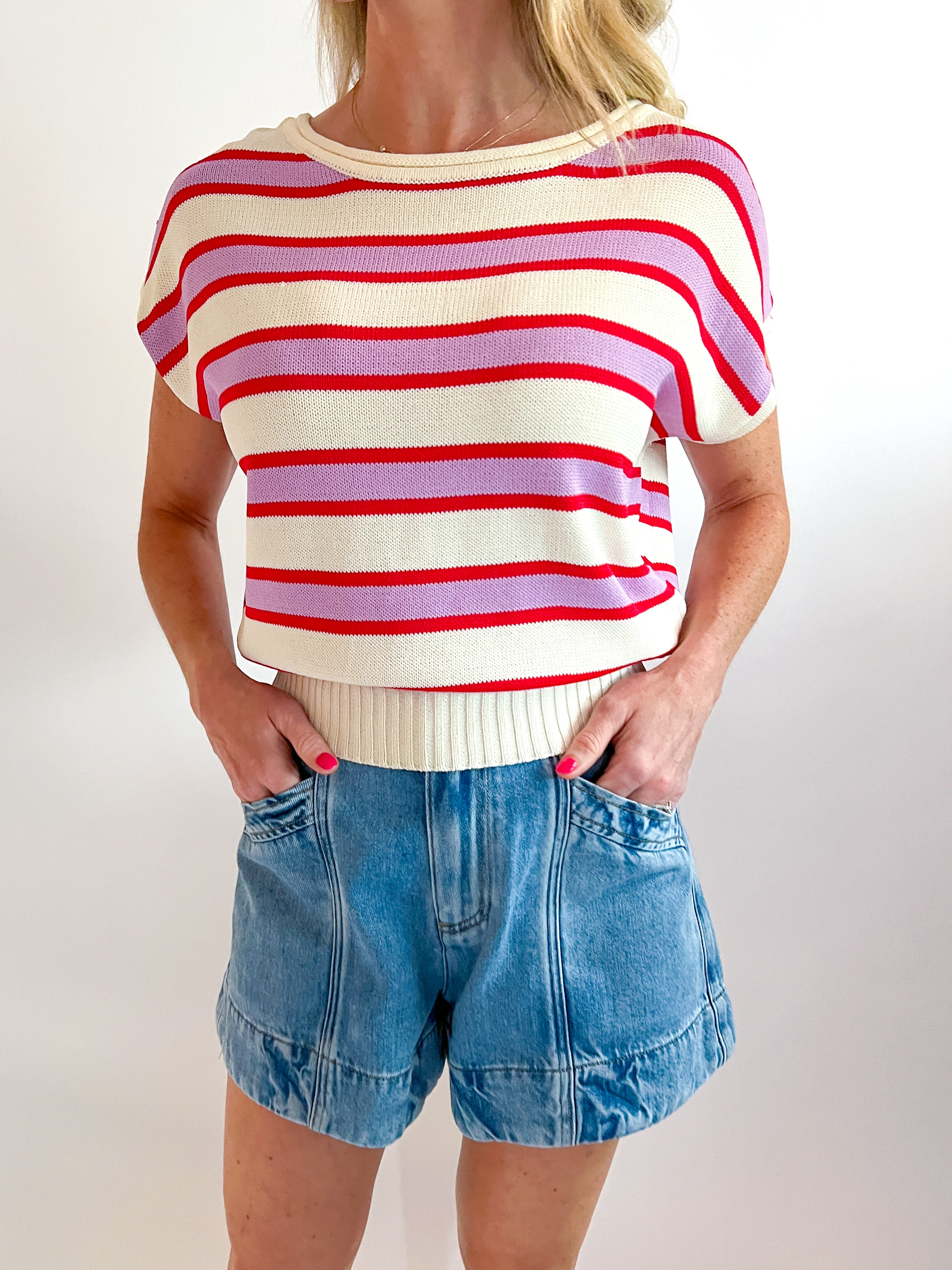 Cap Sleeve Striped Top