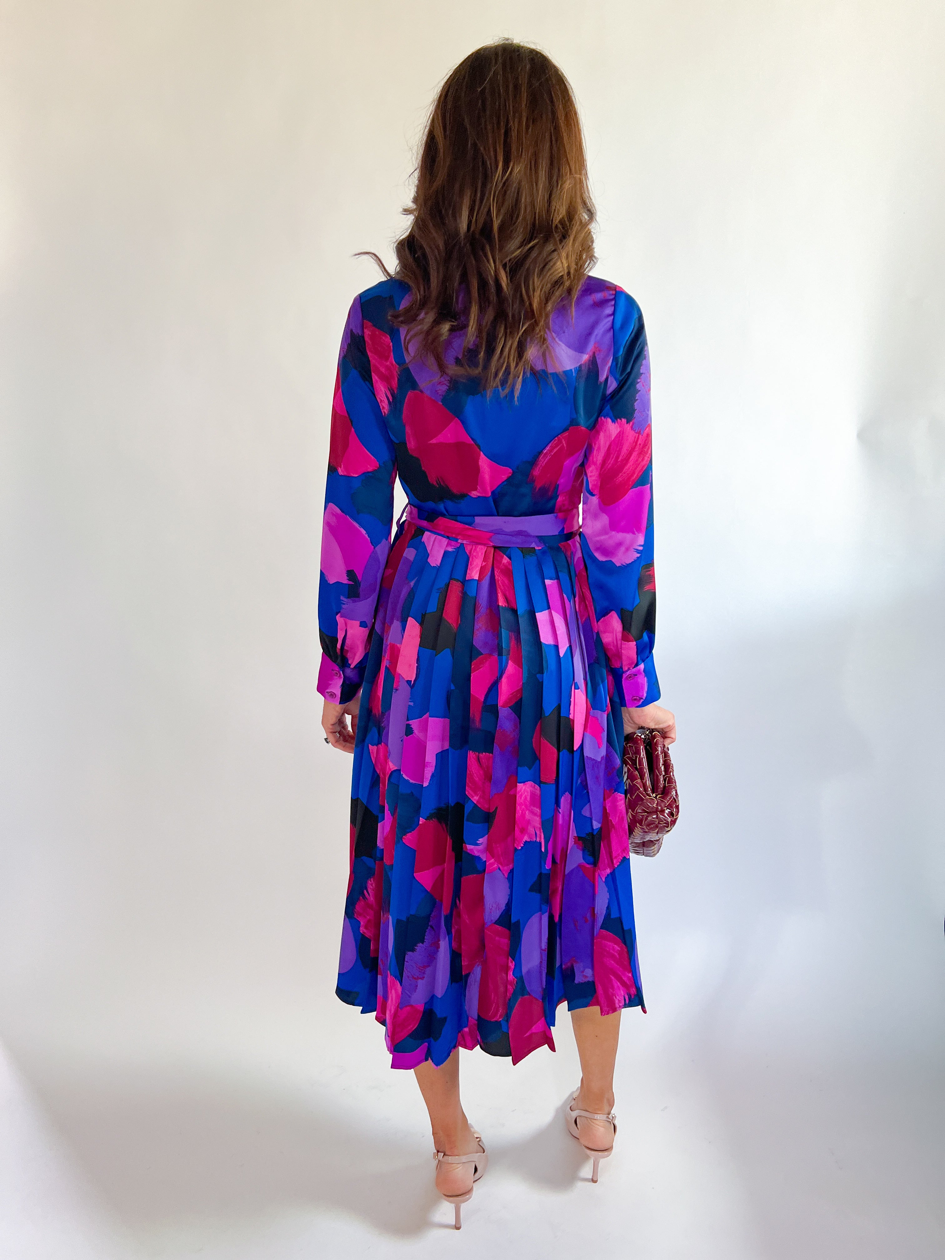 Guinevere Pleated Midi Dress Blue/Magenta / S Guinevere Pleated Midi Dress Blue/Magenta / S