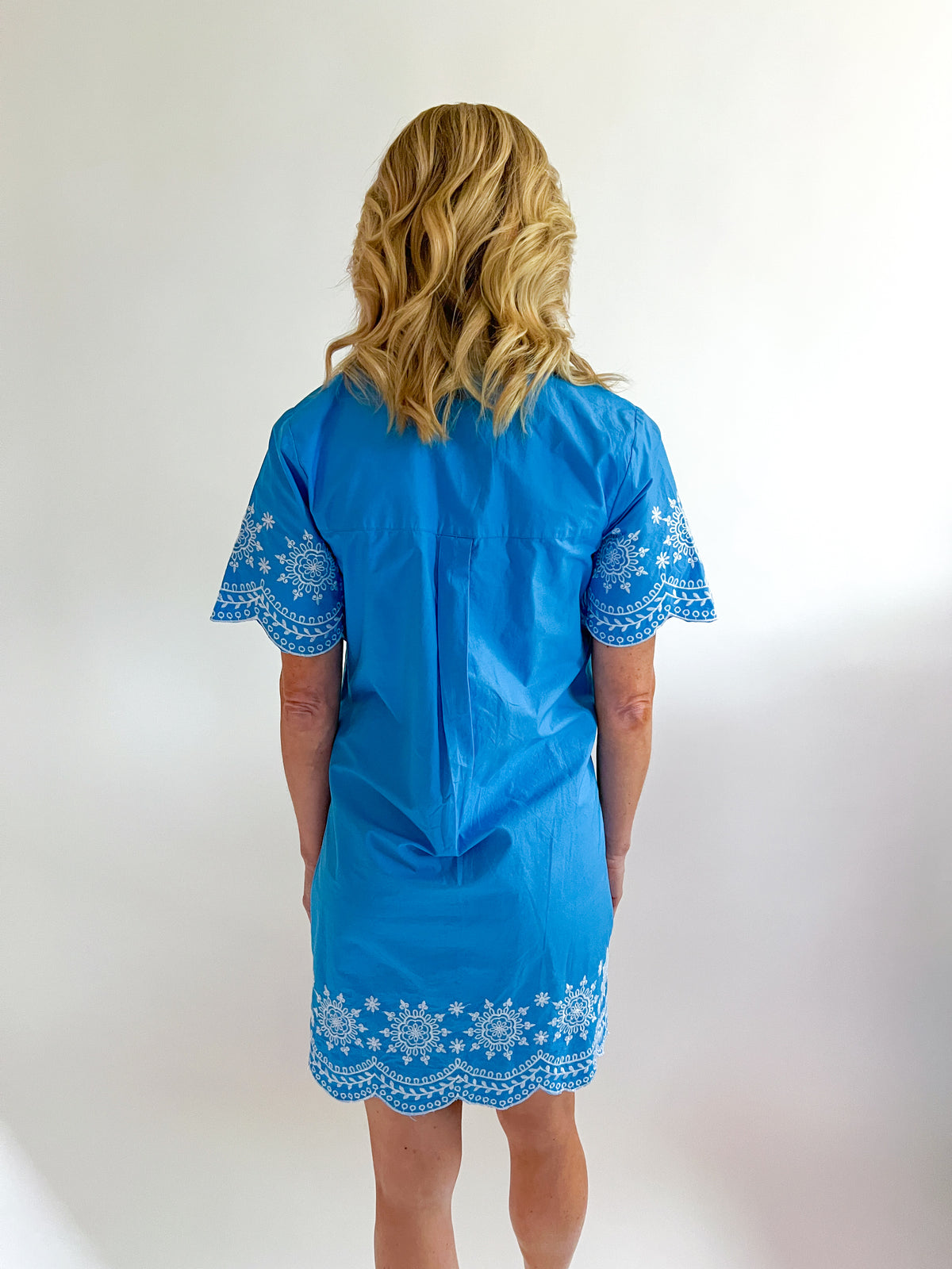 zara blue and white embroidered dress Alissa Embroidered Shirt Dress – Swoon Boutique New Orleans