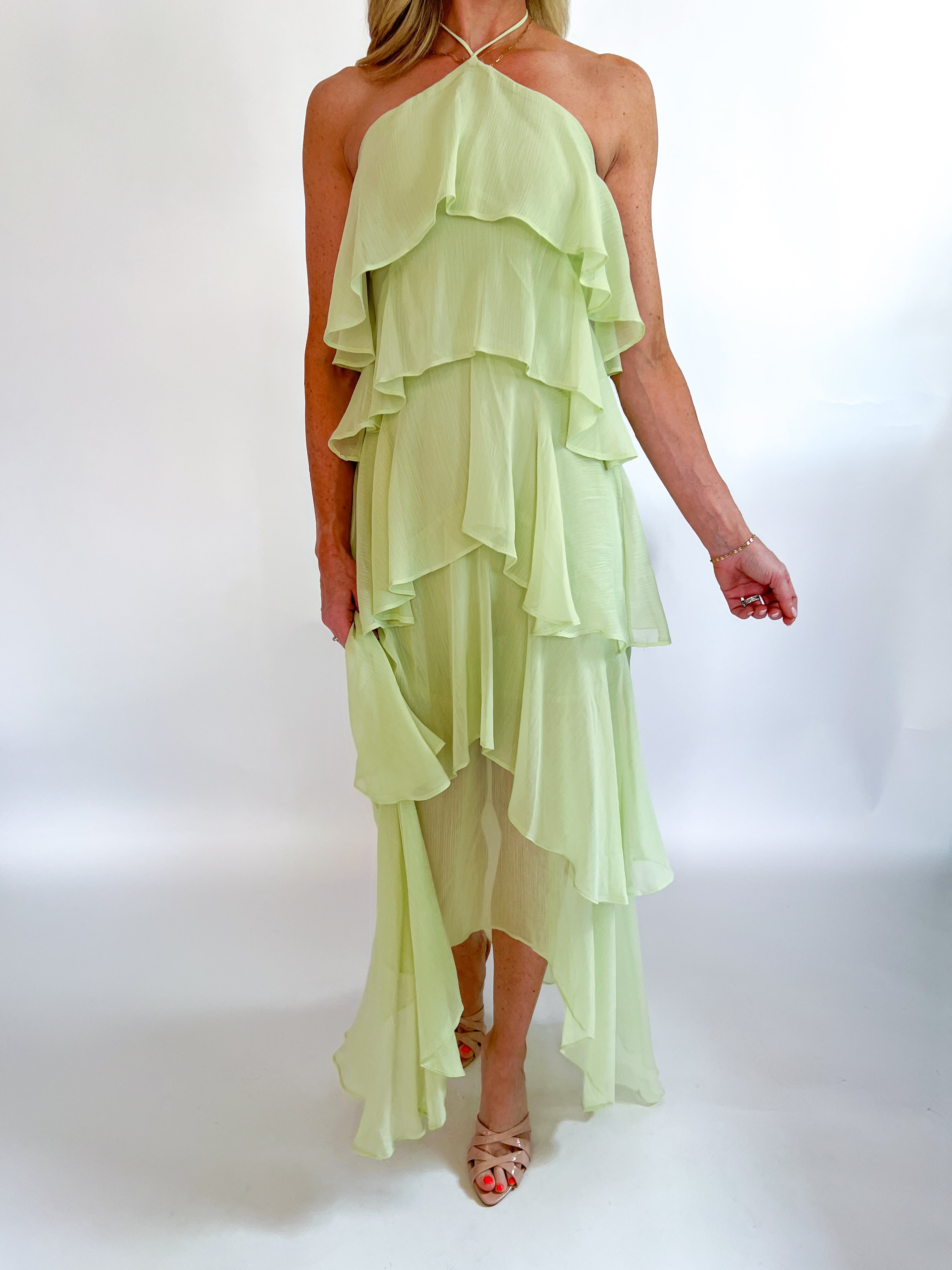 ruffle halter neck maxi dress Layered Ruffle Halter Neck Dress 39822