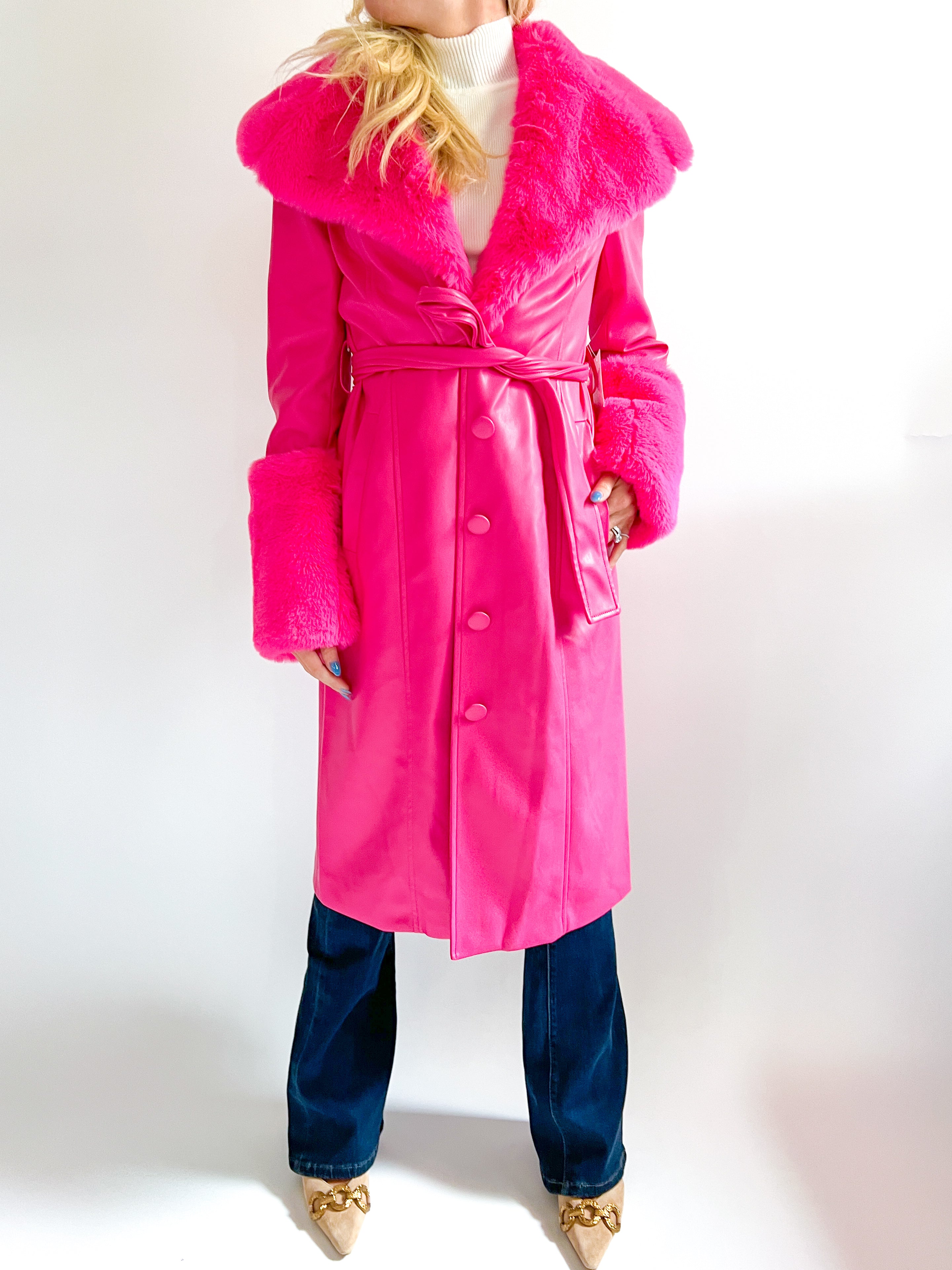 Fur trim trench coat shop