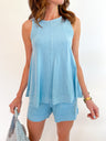 Sleeveless Round Neck Top & Shorts Set