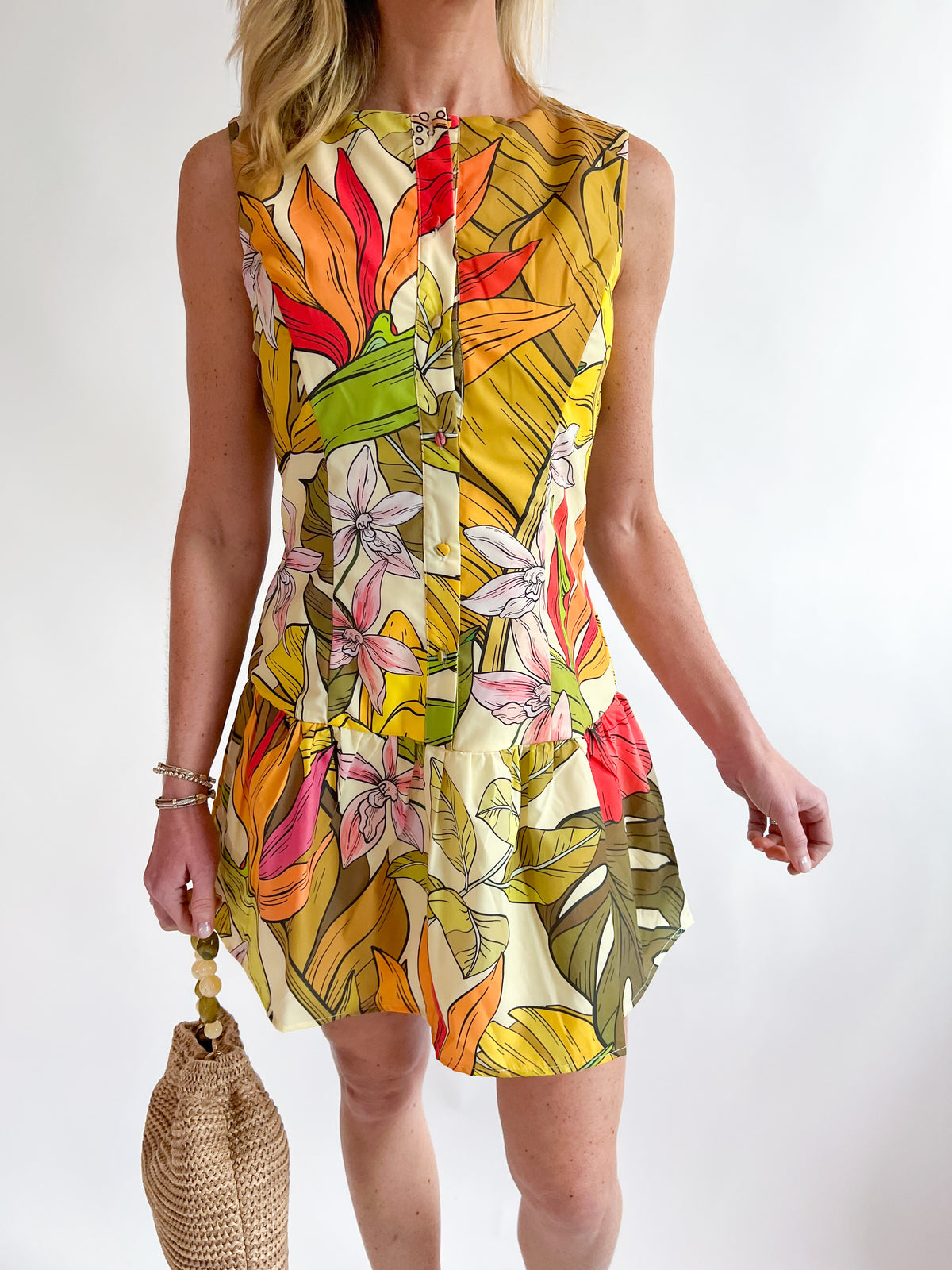 fitted drop waist dress Floral Print Fitted Bodice Drop Waist Dress Multi / L