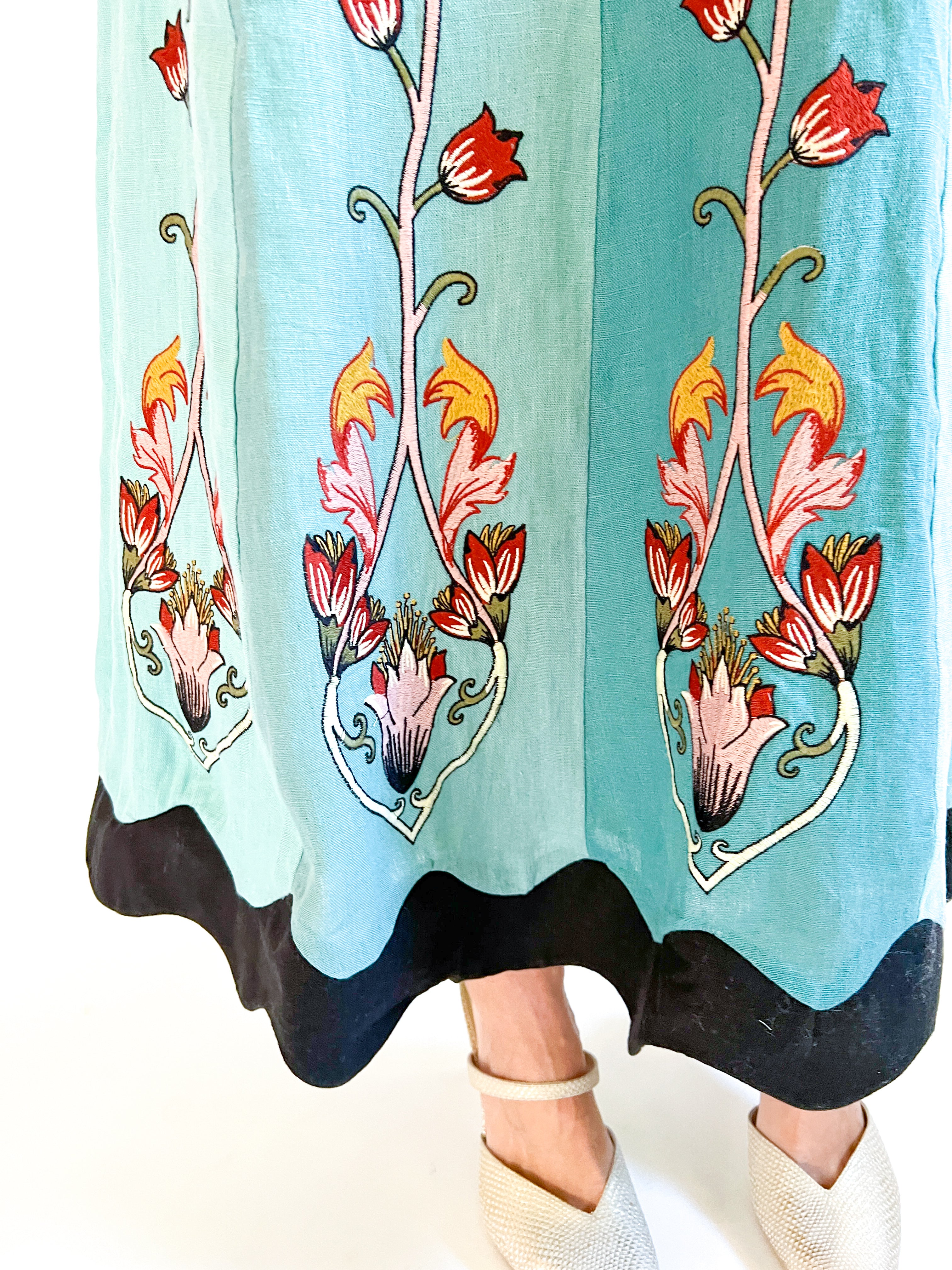 Farm Rio Flowing Embroidered Midi Dress Blue S