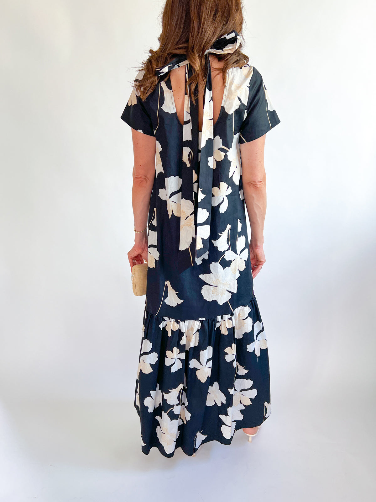 vintage dresses new orleans Medina Floral Mockneck Maxi Dress Black / XL