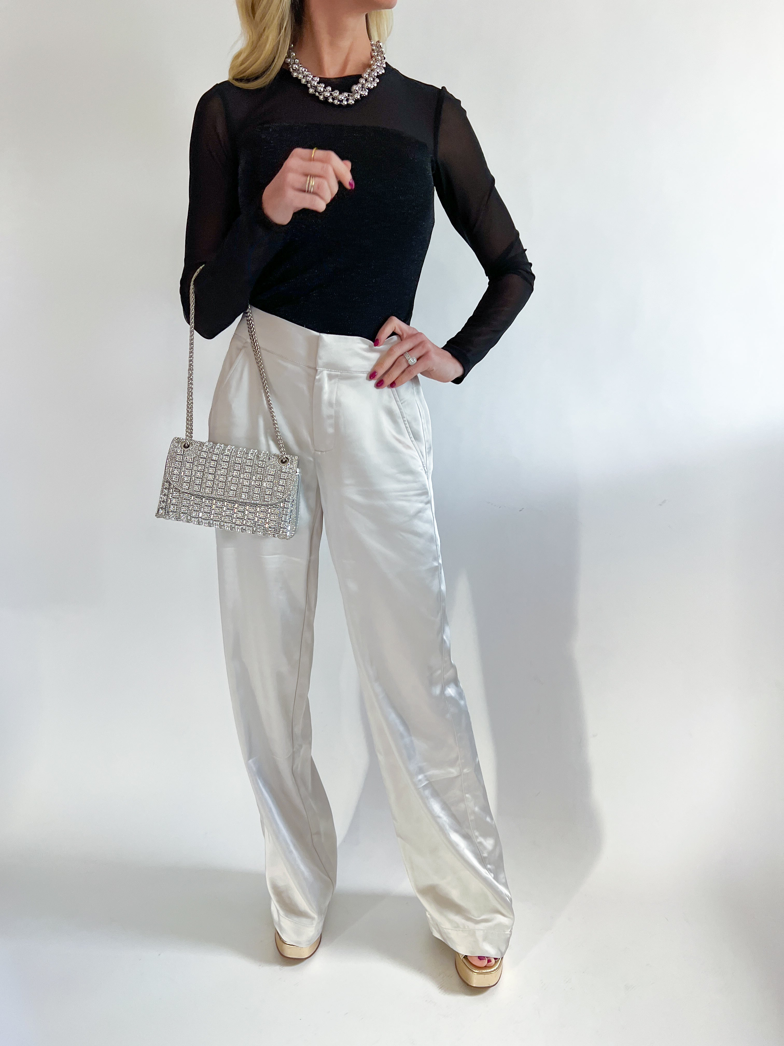 silver satin dress pants Michael Stars Cyrus Pant Nocturnal / XS