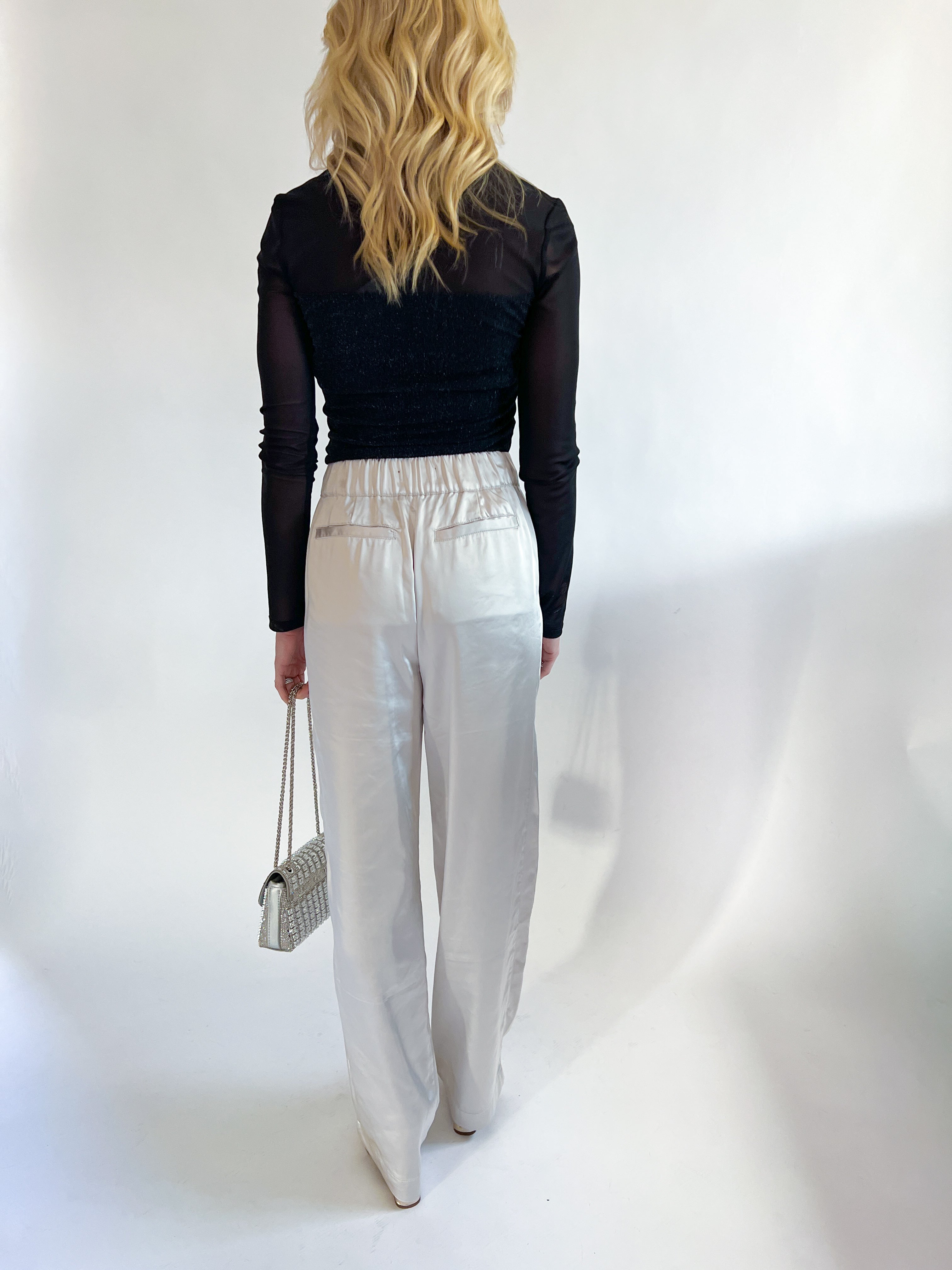 silver satin dress pants Michael Stars Cyrus Pant Nocturnal / XS
