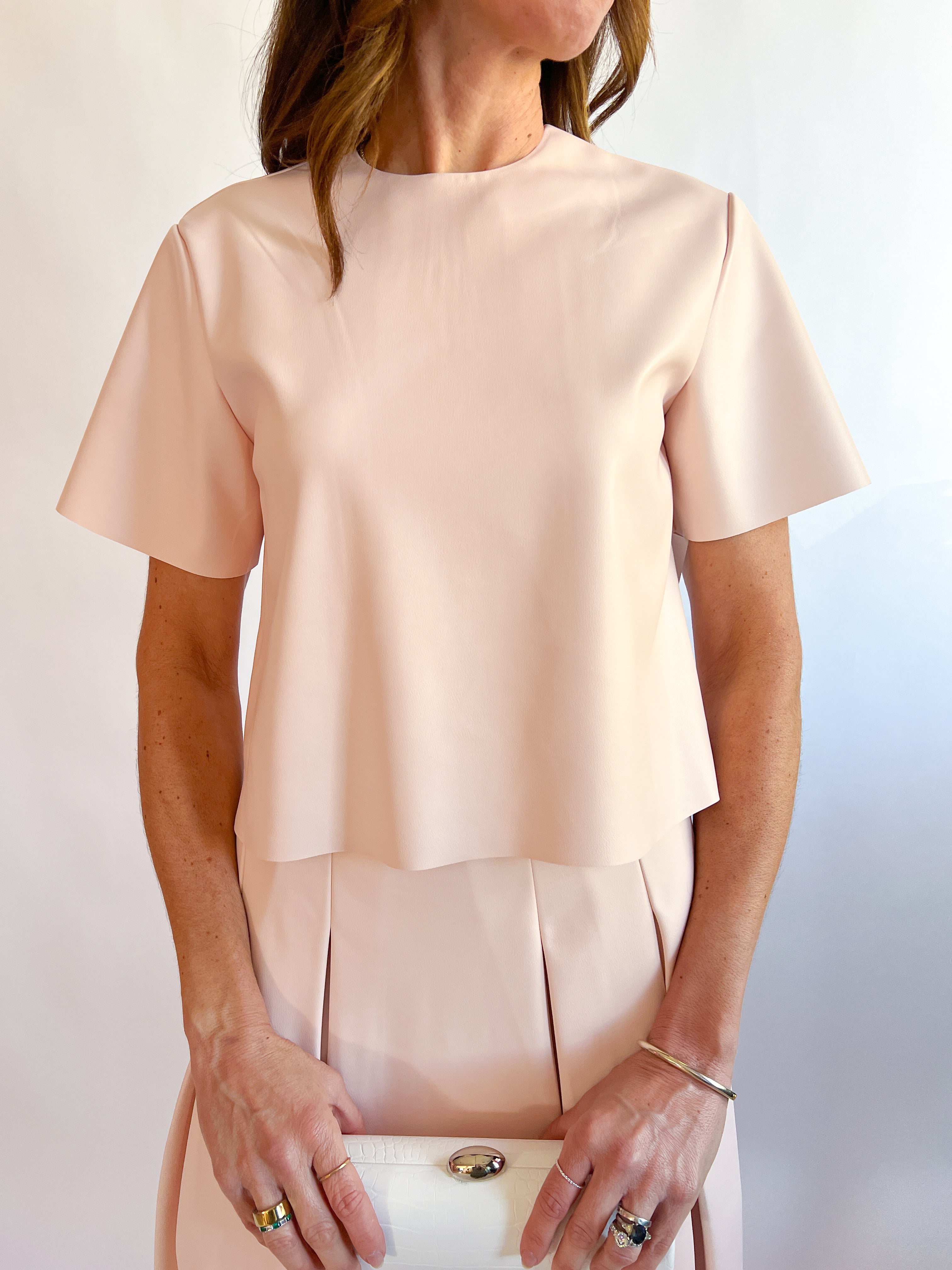 Leather Jewel Neck Tee