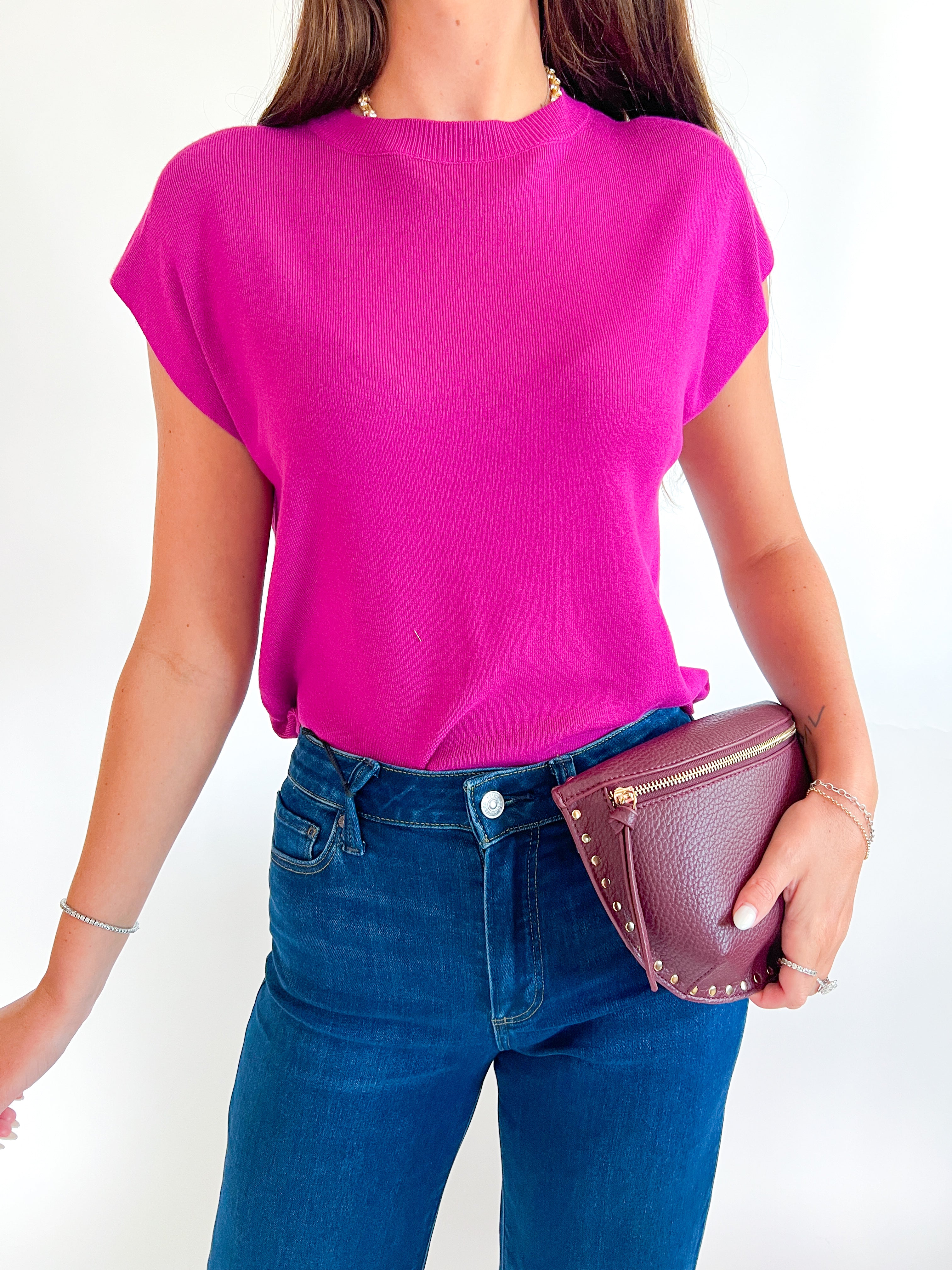 Solid Cap Sleeve Knit Top