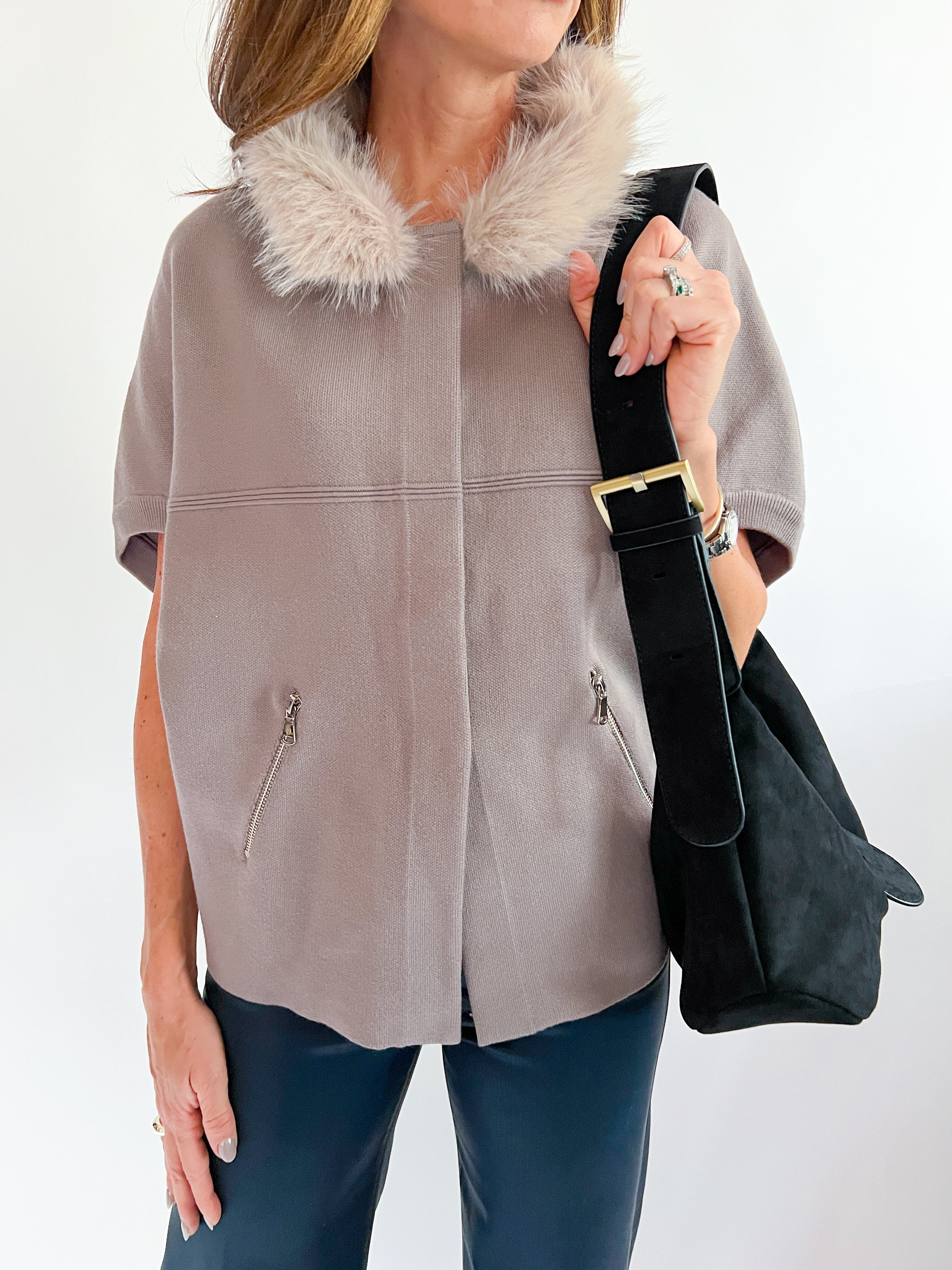Rebecca Fur Trim Poncho