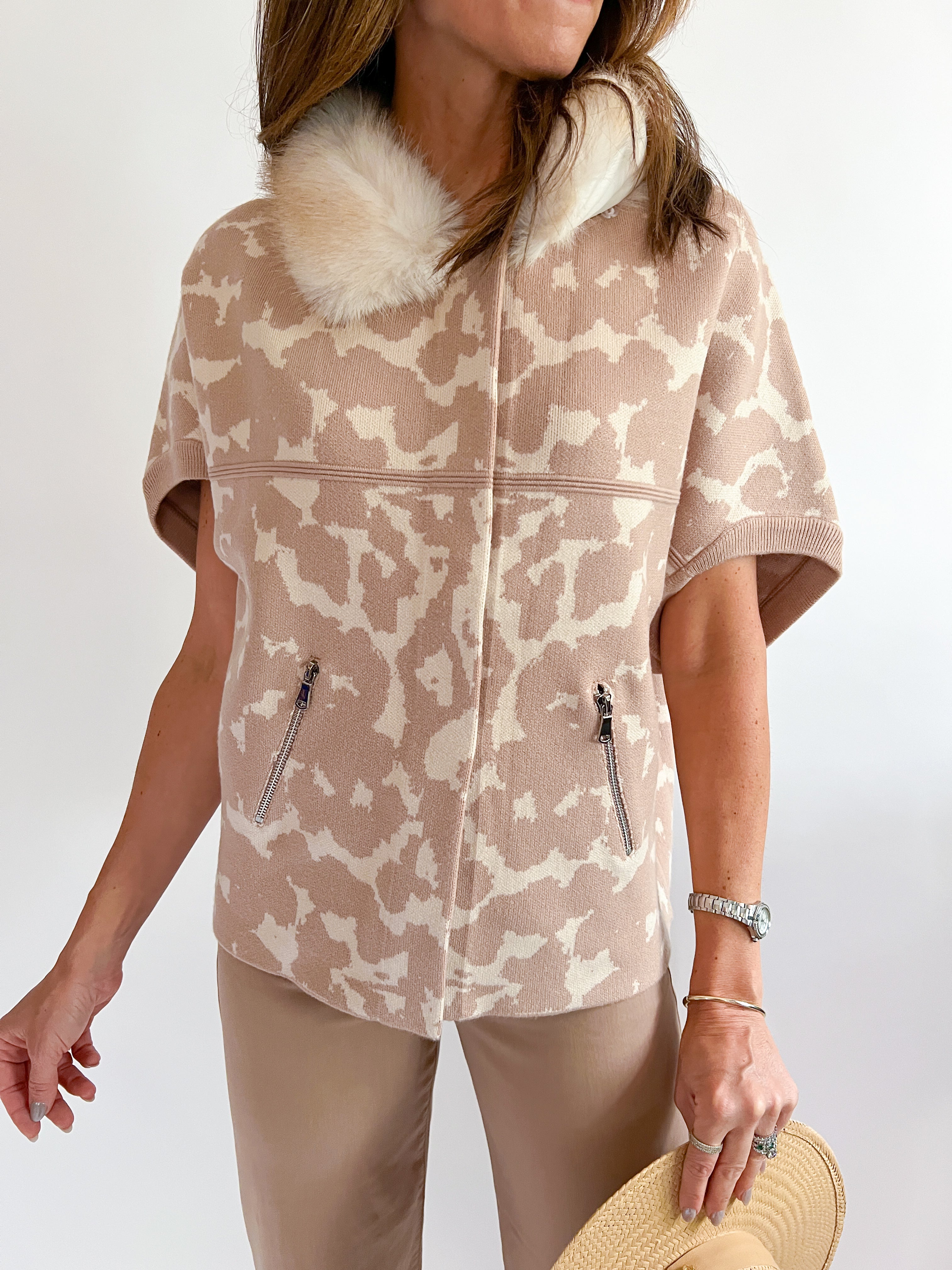 Rebecca Fur Trim Poncho