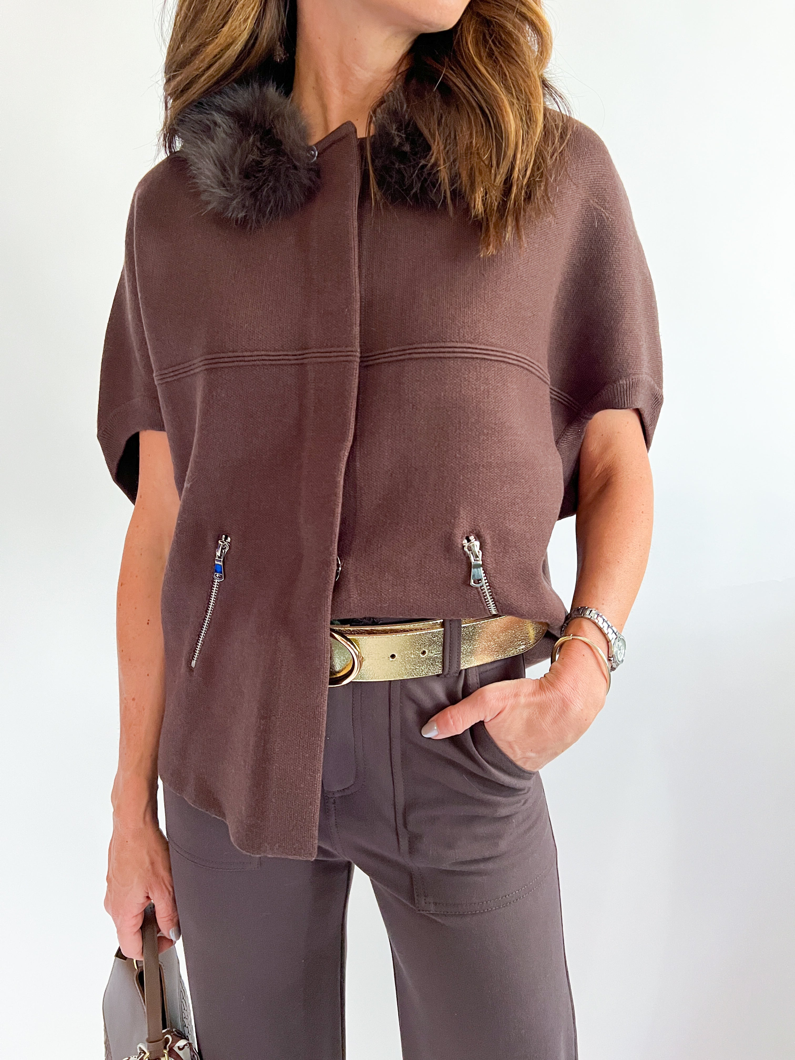 Rebecca Fur Trim Poncho