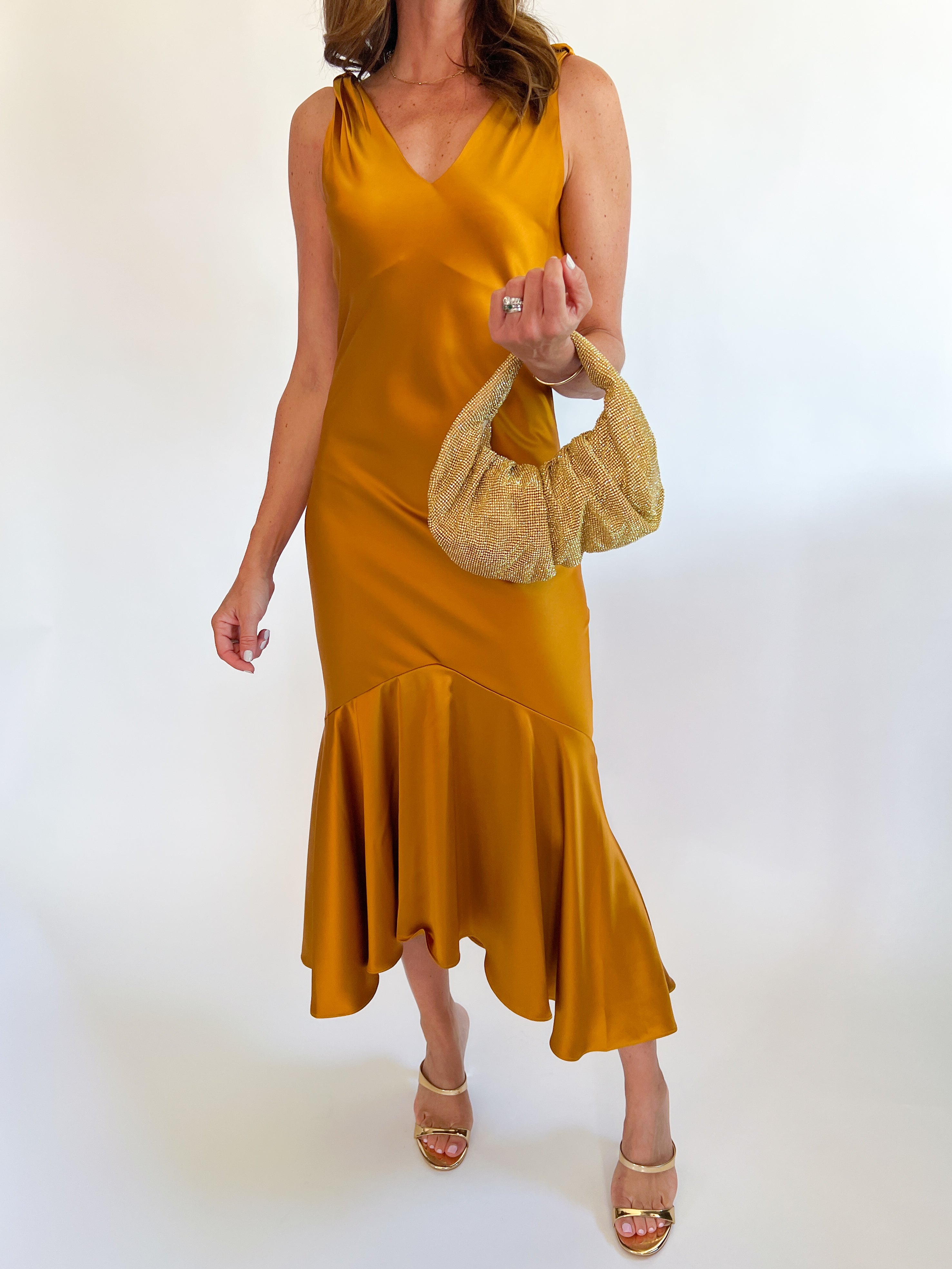 gold dress next day delivery Manhattan Slip Formal Dress Gold - M
